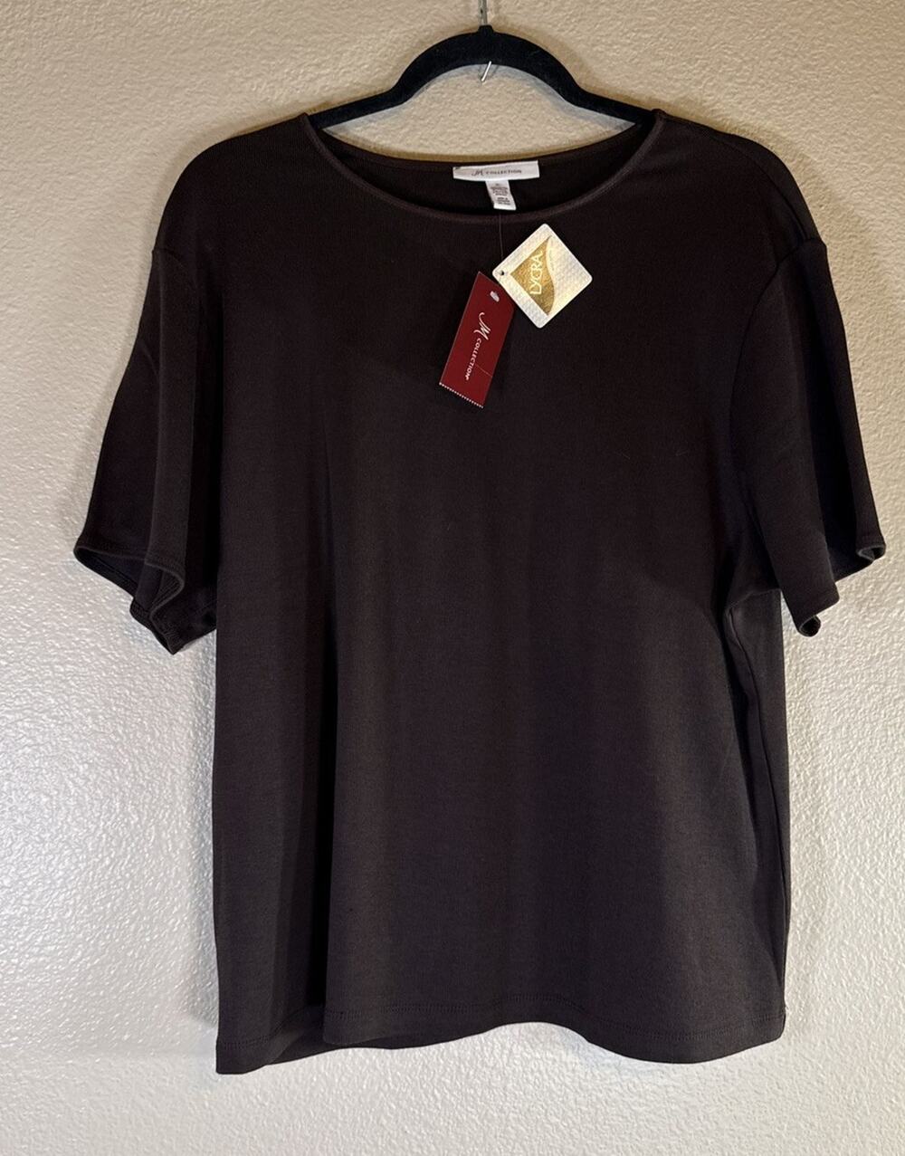 NWT JM COLLECTION Size XL Chocolate Brown Short Sleeve Stretch Top